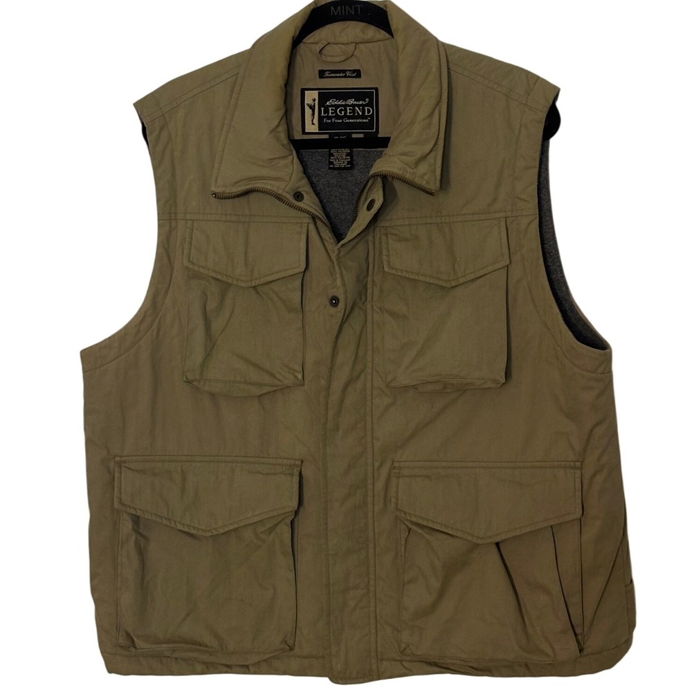Eddie‎ Bauer Legend Tumwater Vest Mens S Tan Khaki Polartec Fleece Lined Cargo